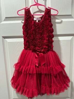 Popatu Girls Red Rosette Tulle Tutu Party Dress, Size S (3-4)